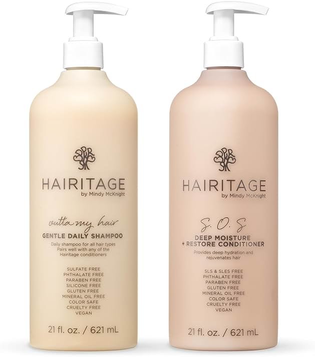 Hairitage Gentle Daily Moisture Shampoo and Conditioner Set - Split End + Bond Strengthening for Dry, Damaged Hair with Jojoba Oil - Anti-Frizz and Color Safe - Cherry + Amber Scent (21oz. 2-pack) - Product Image