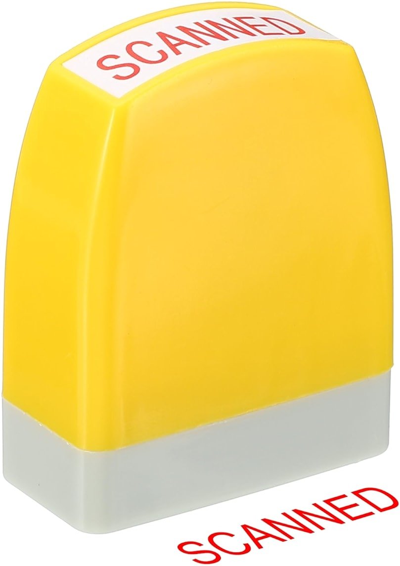 PATIKIL Scanned Notice Stamp Self Inking, Red Ink Office Stamps Pre Inked Message Stamp Refillable Business Stamp, Yellow - Product Image