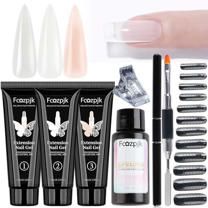 Fcozpjk Poly Extension Gel Nail Kit, Clear White Pink With Slip Solution Dual Builder Nail Forms, Clips for Poly Gel, Starter Kit for Home Manicure Set, Nude - Product Image