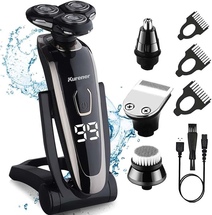 Electric Razor for Men Shaver Rechargeable Waterproof Rotary for Shaving with Nose Trimmer Sideburns Trimmer Face Cleaning Brush - Product Image