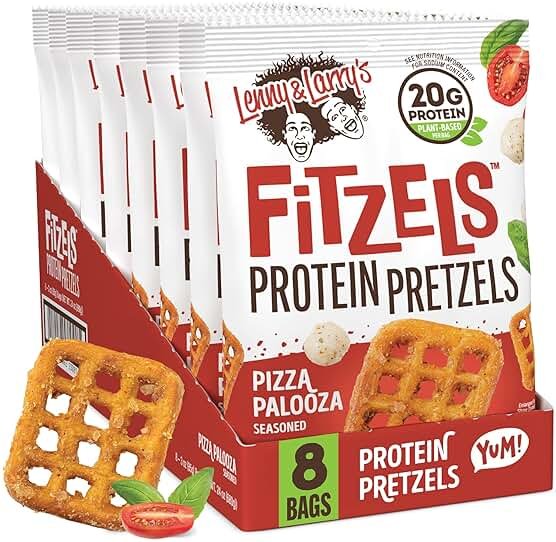 Lenny & Larry's FITZELS Protein Pretzels (Pizza Palooza) 8 Individual Bags 3 oz Each – High Protein Snacks with 20g of Plant Based Protein – Healthy Vegan Pretzels – Delicious Salty Taste - Product Image