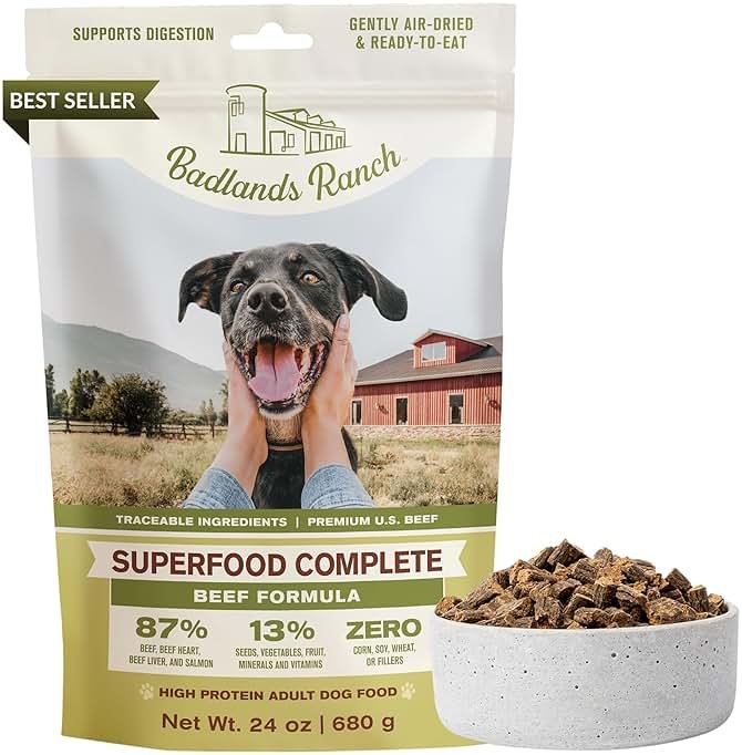 BADLANDS RANCH by Katherine Heigl – Superfood Complete Air-Dried Beef Dog Food – High Protein with Superfoods for Daily Wellness & Consistent Nutrition – 24 oz - Product Image