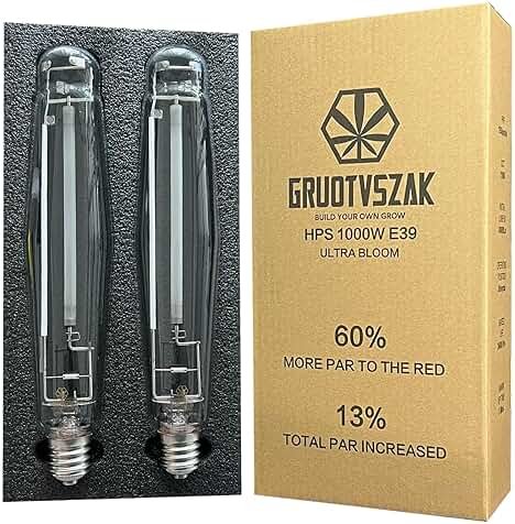 GRUOTVSZAK HPS 1000 Watt Grow Light Bulb E39 60% Increases on RED Spectrum 1950μmol 136000lm Ultra Bloom Flowering High Pressure Sodium 2-Pack - Product Image