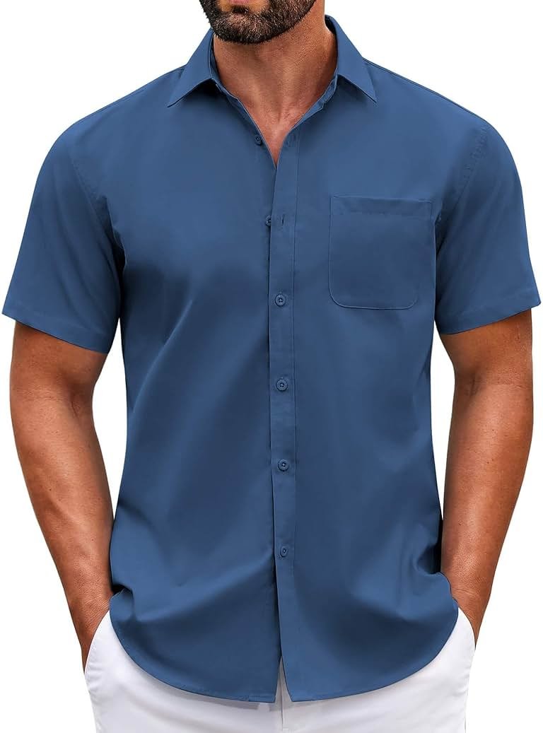 COOFANDY Mens Short Sleeve Casual Button Down Shirts Summer Untucked Dress Shirts with Pocket - Product Image