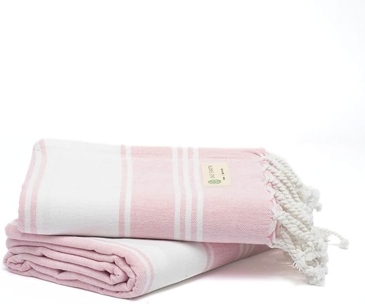 Salt Earth Cotton Turkish Beach Towel (Set of 2, 36"x72") - Soft, Quick Dry, Sand Resistant, Absorbent Towels for Bathroom, Home, Travel, Pool, Spa, Bath, Swim - Beach Towels Oversized (Pink) - Product Image