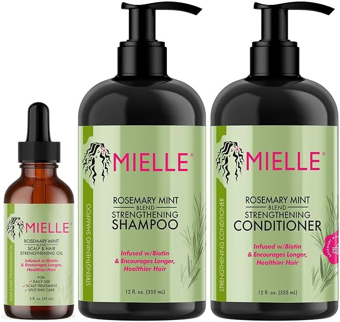 Mielle Organics Hair Strengthening Bundle - Oil, Shampoo and Conditioner - Product Image