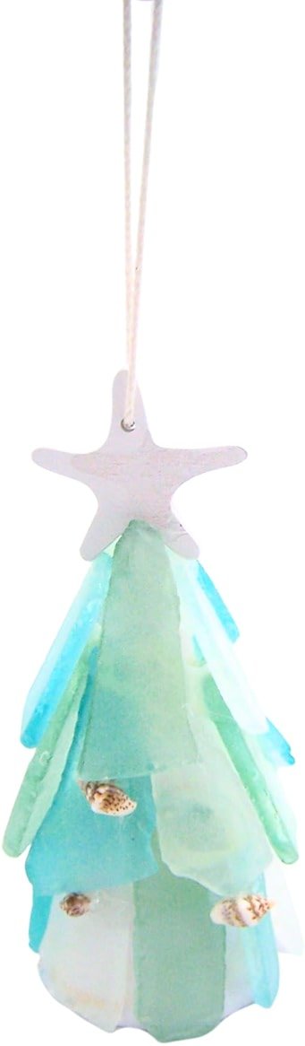 Sea Glass Christmas Tree Ornament, Holiday Decoration, Nautical Theme, 4.75 Inches - Product Image