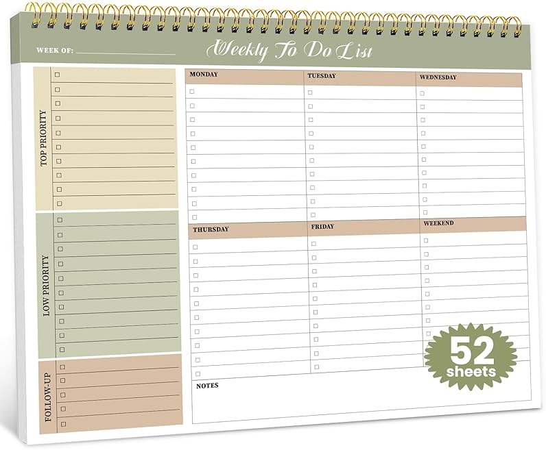 Weekly To Do List Notepad with 52 Undated Sheets（8.5"×11"）- Undated Weekly Planner Notepad for Office Desk Accessories and Supplies - Forest Shades - Product Image
