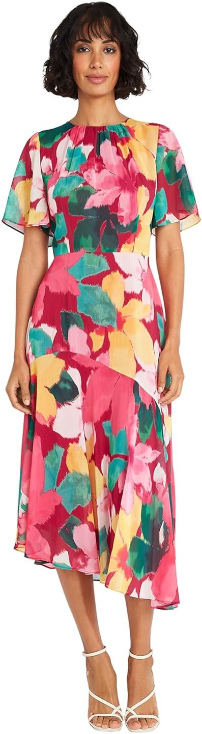 Maggy London Women's Maggy London Women's Dresses Short Flutter Sleeve Fit and Flare Dress with Asymmetric Hem Tier - Product Image