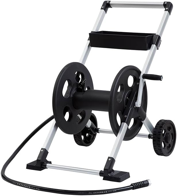 Liberty Garden 304 Explorer Two Wheel Hose Reel Cart, Aluminum, Holds 250-feet of 5/8" Hose, Silver/Black - Product Image