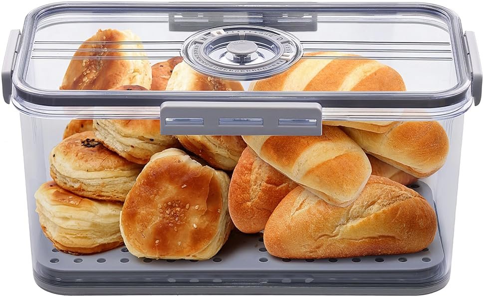 ANYPROLUS Bread Box for Homemade Bread Boxes for Kitchen Counter Airtight, Time Recording Bread Storage Container with Lid, Bread Containers Storage Airtight Loaf Bread Keeper, Grey - Product Image