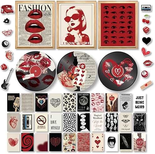 97 Decor Downtown Girl Room Decor Y2k Posters - Dark Red Downtown Girl Aesthetic Wall Decor, Y2k Room Decor 2000s Collage Kit, Trendy Wall Art Prints Dorm Decorations For Teen Girls Bedroom (Unframed) - Product Image