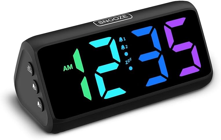 Netzu Loud Alarm Clock for Heavy Sleepers, RGB Alarm Clocks for Bedrooms Seniors Kids, Plug in Digital Clock with 5 Dimmers, 2 Alarms, 4 Volumes and Snooze - Product Image