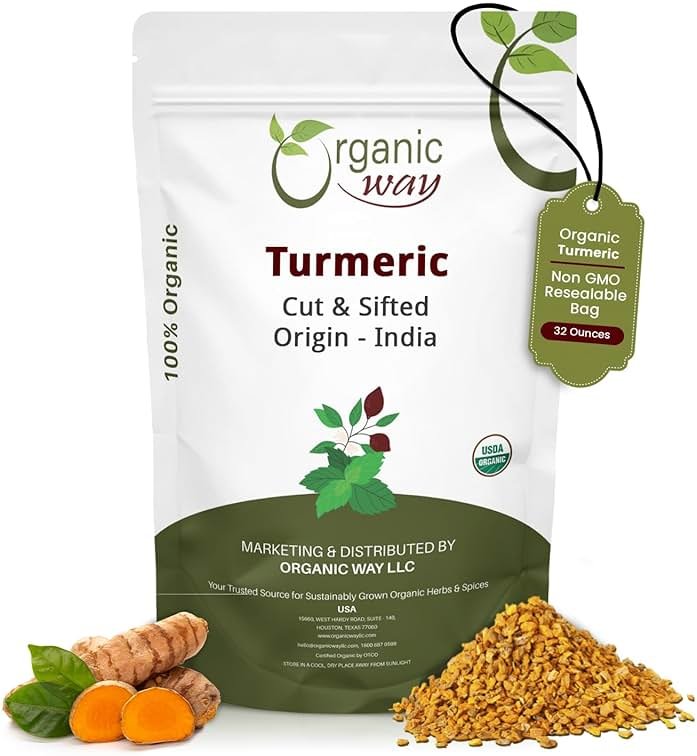 Organic Way Turmeric/Haldi Root Cut & Sifted (Curcuma Longa) - Herbal Tea | Kosher & USDA Certified | Vegan, Non-GMO & Gluten Free | 100% Raw from India (2LBS / 32Oz.) - Product Image