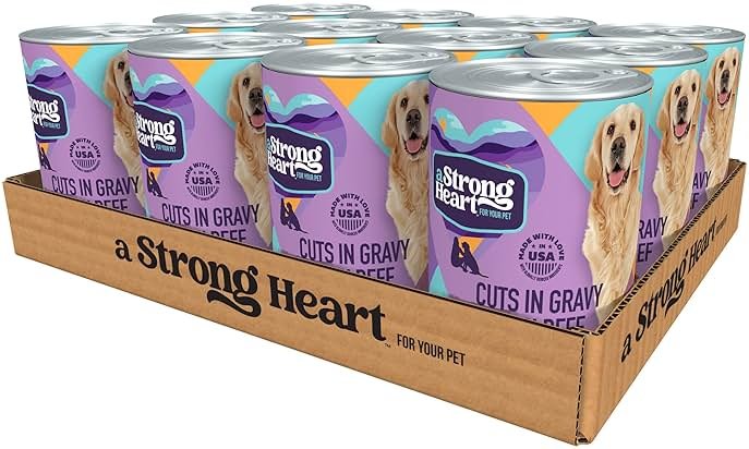 A Strong Heart Wet Dog Food, Cuts in Gravy with Beef — 13.2 oz Cans (Pack of 12), Complete & Balanced, All Life Stages, Made in USA - Product Image