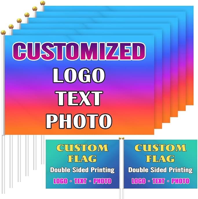 Custom Handheld Flag Small with Pole 6-500 Pcs Personalized Stick Flag Double-sided Mini Flags Banners Customized Deign Your Own Photo Text Logo 4x6 Inch - Product Image