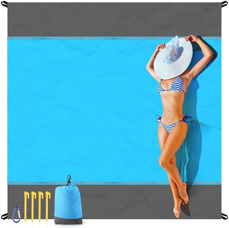 EASYFUN Beach Blanket Sandproof Oversized, 79''×83'' Extra Large Beach Mat, Portable Picnic Mat for Travel Camping Hiking, Lightweight Beach Essentials Family Water Resistant Mat - Product Image