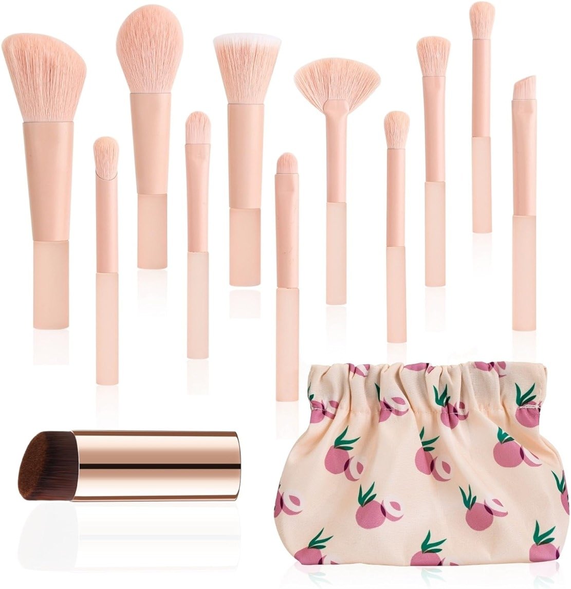 GOERTI 11 Pcs Mini Travel Makeup Brush Set With Case, Professional Premium Synthetic Kabuki Powder Foundation Blush Fan Highlight Eye Blending Shadows Concealer and Lips Brush Kit for Travel - Product Image