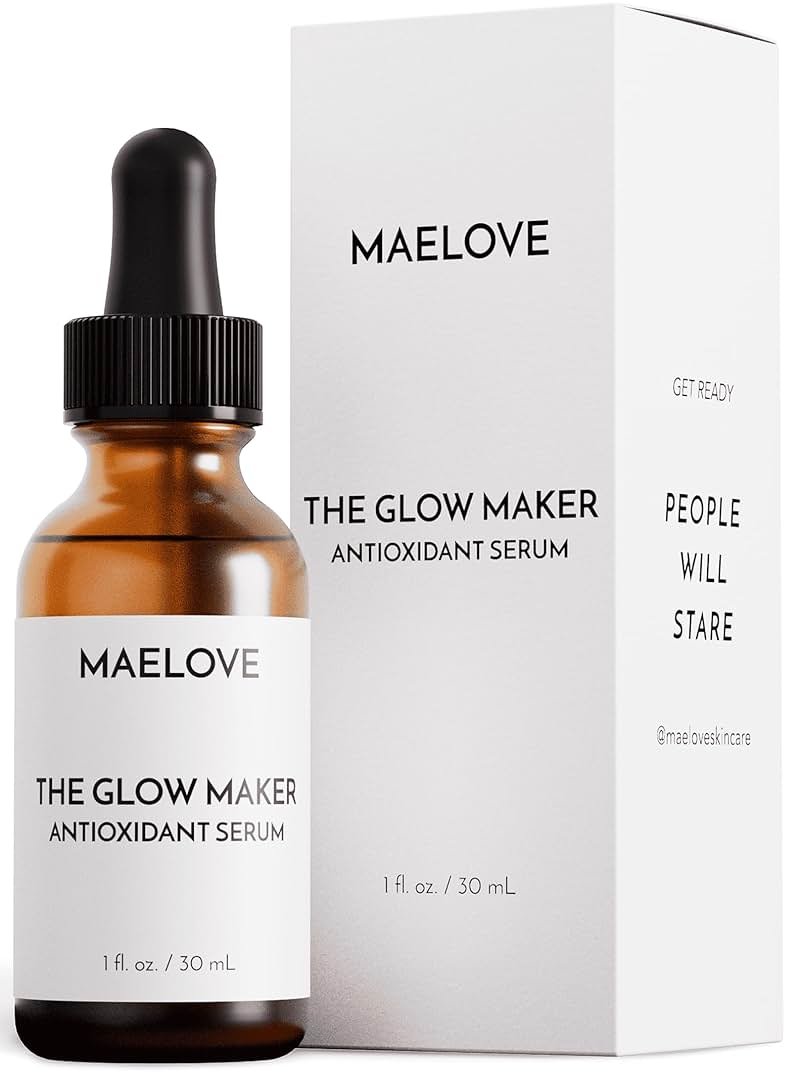 MAELOVE Glow Maker Vitamin C Serum with Vitamin E, Ferulic Acid & Hyaluronic Acid, Award-Winning Brightening and Hydrating Facial Serum, Unscented, 1.0 fl oz - Product Image