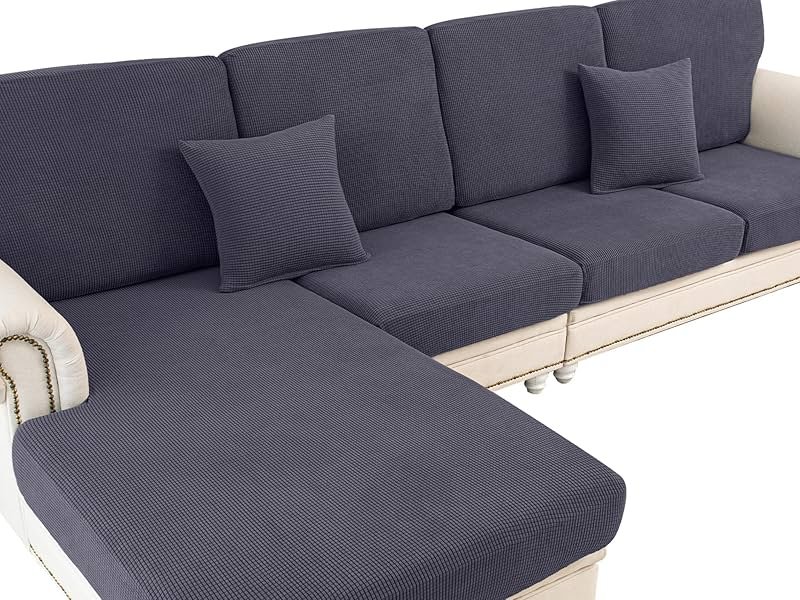 LA MEACK Couch Cushion Covers Seat Cushion Cover Stretch Couch Cover Separate Sectional Sofa Slipcovers Furniture Protector(3 Pieces for Seat or Sofa Backrest, Dark Grey) - Product Image