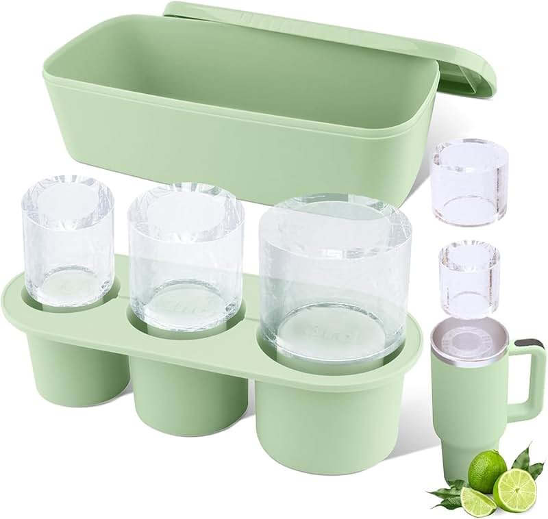 Tcamp Ice Mold for Stanley Cup 30-40 oz Tumbler Cup Ice Mold, Silicone Ice Cube Tray With Lid and Bin for Chilling Cocktails, Whiskey, Drinks, Coffee, Easy Fill and Release Ice Maker (Green) - Product Image