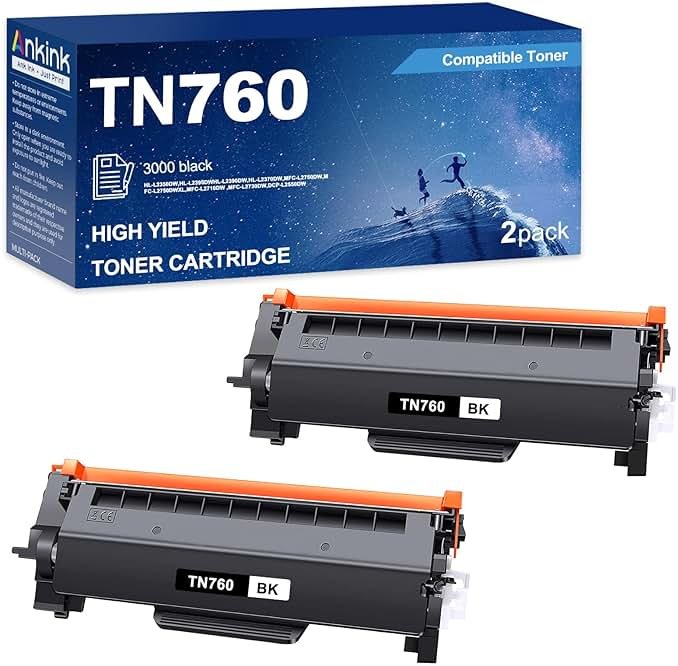 Ankink TN760 TN730 Compatible Toner Cartridge (Black,2 Pack) Replacement for Brother TN-760 730 to Use with HL-L2350DW HL-L2395DW HL-L2390DW HL-L2370DW MFC-L2750DW MFC-L2710DW MFC-L2730DW DCP-L2550DW - Product Image