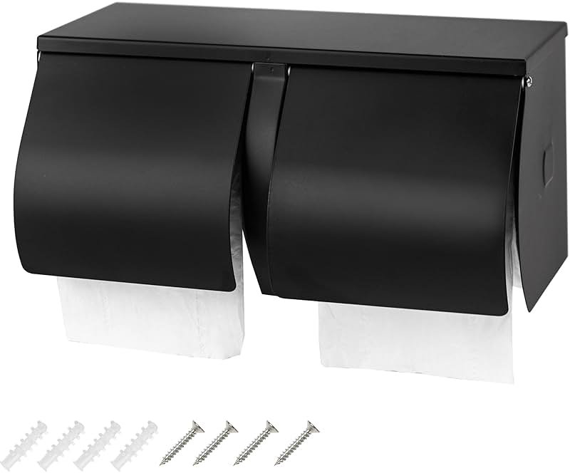Desyeryamimi Double Roll Toilet Paper Holder Dispenser with Shelf Storage-Commercial 2-Roll Side by Side Stainless Steel Toilet Tissue Holder/Dispenser Wall Mount for Bathroom/Restroom(Black - Product Image