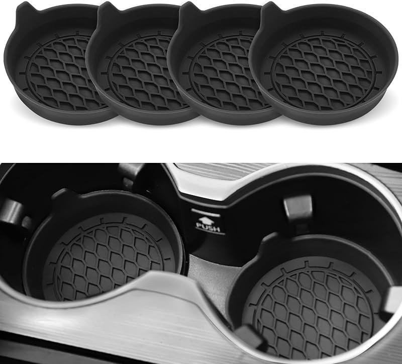 SINGARO Car Cup Holder Coaster, Silicone Cup Holder Insert, Universal Non-Slip Cup Holders, Car Accessories Interior for Women and Man Interior Sets 4 Pack Black - Product Image