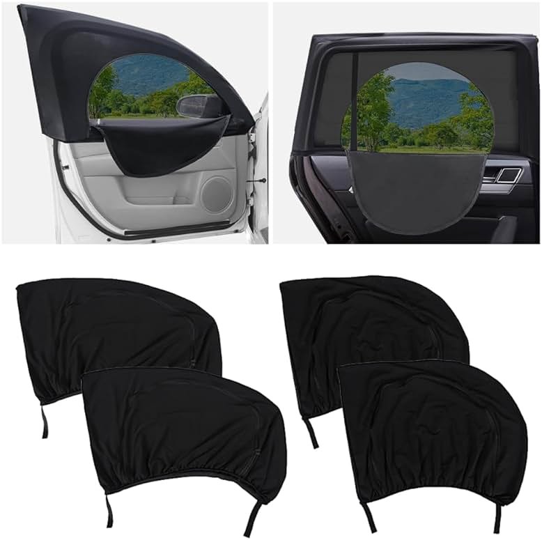 4PCS Car Window Shades with Zipper,Breathable Car Window Cover Baby Window Shades for Car,Camping Essentials Side Window Sun Shade for Privacy Protection Fits Most Cars - Product Image