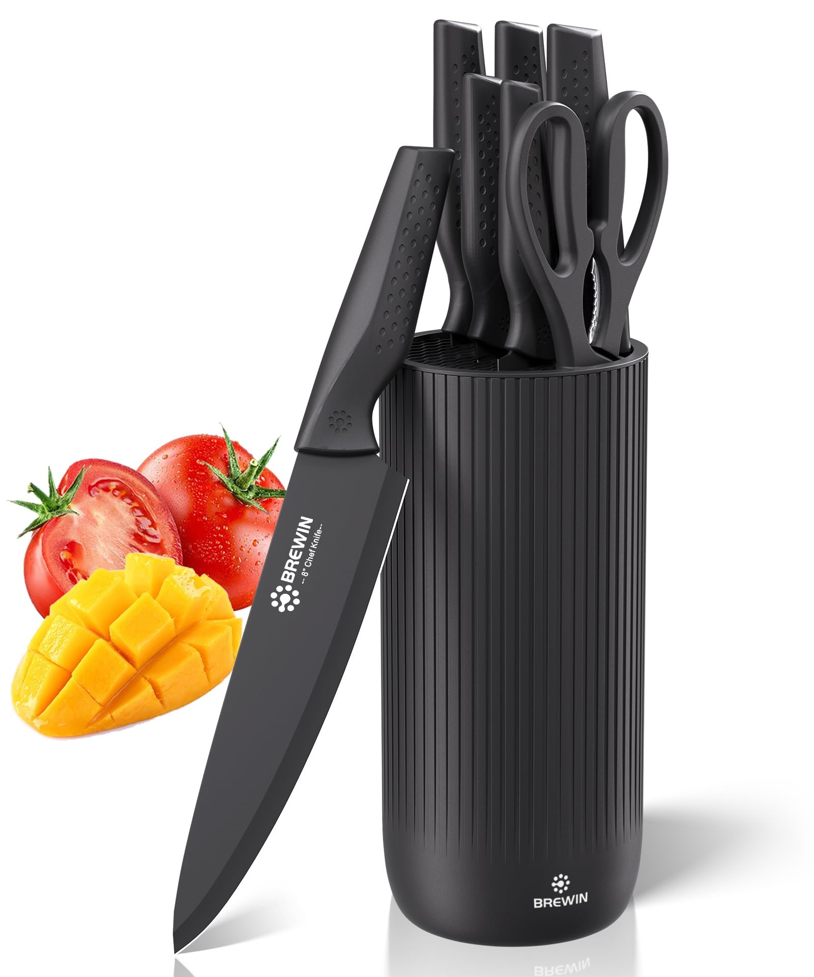 Knife Set, Brewin Kitchen Knife Set, Knives Set for Kitchen, Universal Knife Block, Utility Knife Block Set, New Home Essentials, Apartment Essentials, camping essentials, rv essentials - Product Image