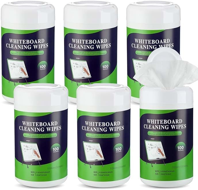 Threlaco 6 Pack Dry Erase Wipes 600 pcs Whiteboard Cleaning Wipes Wet Whiteboard Cleaner Classroom Teacher Supplies, 100 pcs Per Canister - Product Image