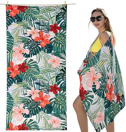 cabanana Sand Free Beach Towel - Large Oversized Beach Towel Sandproof 70x35 Big Microfiber Quick Dry Pool Towel, Thin Lightweight Compact for Travel Swimming Bath for Adults Women Men (Flower) - Product Image