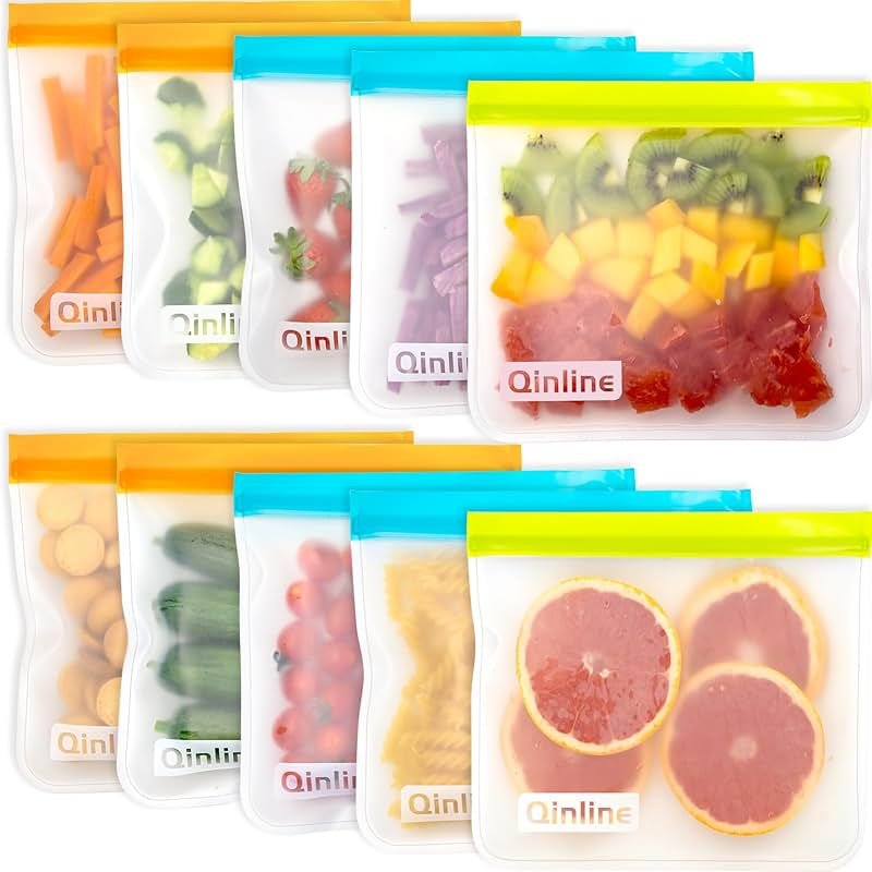 Reusable Food Storage Bags - 10 Pack Freezer Bags, Extra Thick Leakproof Lunch Bags for Salad Fruit Marinate Meats Travel - 10 Sandwich Storage Bag - Product Image