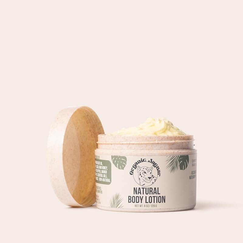 Organic Jaguar Natural Body Lotion, 8 oz, Moisturizer With Essential Oils, Vitamin E Oil, Beeswax, Extra Virgin Olive Oil, Raw Honey, Mango Butter, Sulfate & Paraben Free Body Care, Tropical Scent - Product Image