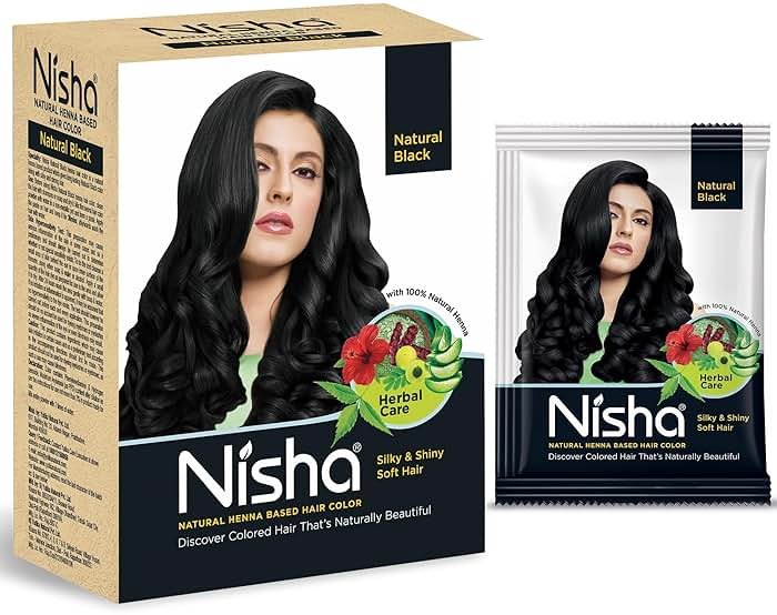 Nisha Natural Henna Based Hair Color, Permanent Black Hair Color Dye, Natural Premium Henna, 100% Grey Coverage, Natural Black, 2.12 oz - Product Image