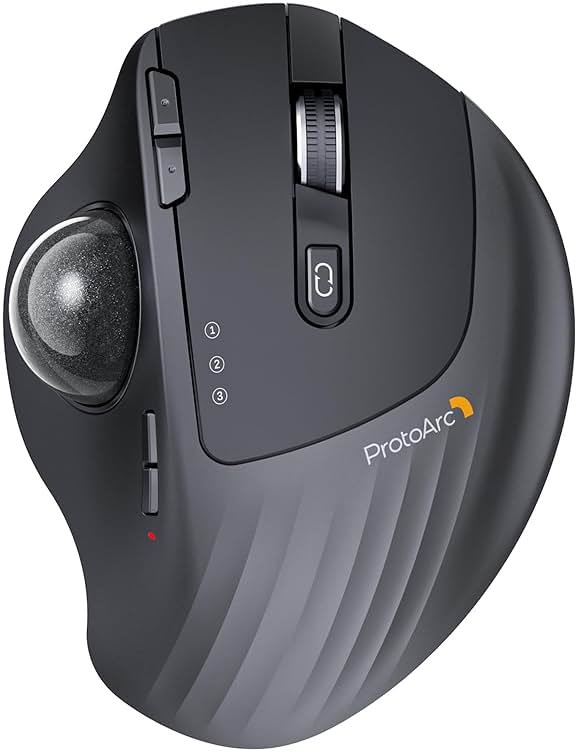 ProtoArc Wireless Trackball Mouse, EM01 NL Ergonomic Bluetooth Rollerball Thumb Rechargeable Computer Laptop Mouse, Adjustable Angle & 3 Device Connection for PC, Mac, Windows-Gray Ball - Product Image