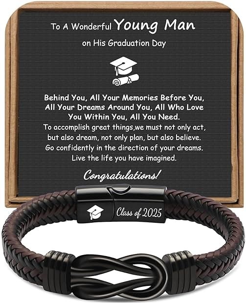 𝟮𝟬𝟮𝟲 𝗚𝗿𝗮𝗱𝘂𝗮𝘁𝗶𝗼𝗻 𝗚𝗶𝗳𝘁𝘀 𝗳𝗼𝗿 𝗛𝗶𝗺, Class of 2026 Leather Stainless Steel Knot Bracelets for Men, 5th 8th Middle High School College Masters Degree Graduation Gifts for Men - Product Image