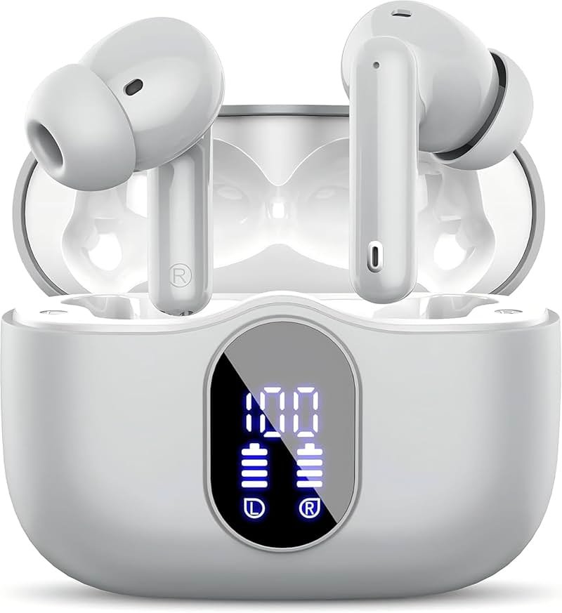 Btootos Wireless Earbuds Bluetooth 5.3 Headphones Bass Stereo Ear Buds with Noise Cancelling Mic LED Display in Ear Earphones IP7 Waterproof 36H Playtime for Laptop Pad Phones Sports Graphite Gray - Product Image