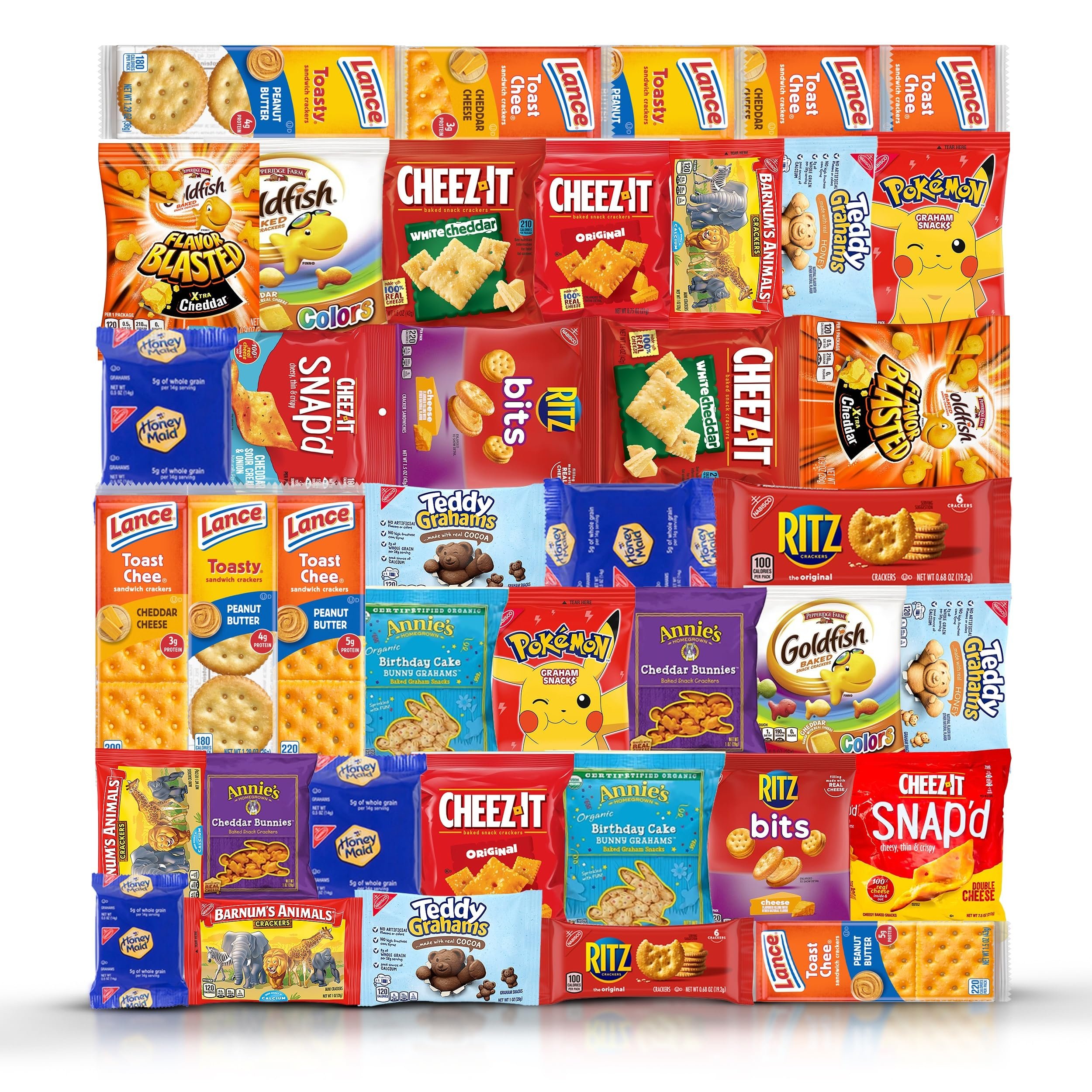 Crackers Variety Pack Individually Wrapped Assortment Sampler Bulk Care Package, Including Crackers and Cheese Snack Pack, Peanut Butter, Lance, Ritz, Honey Maid, Cheez-Its - Snack Pack (41 Count). - Product Image