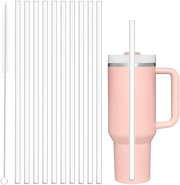 DISHWASHER SAFE Replacement Straws for Stanley Cup 40oz 30oz 64oz Tumbler, 10Pcs Reusable Clear Straws with Cleaning Brush for Stanley Cup Mug Accessories, BPA Free - Product Image