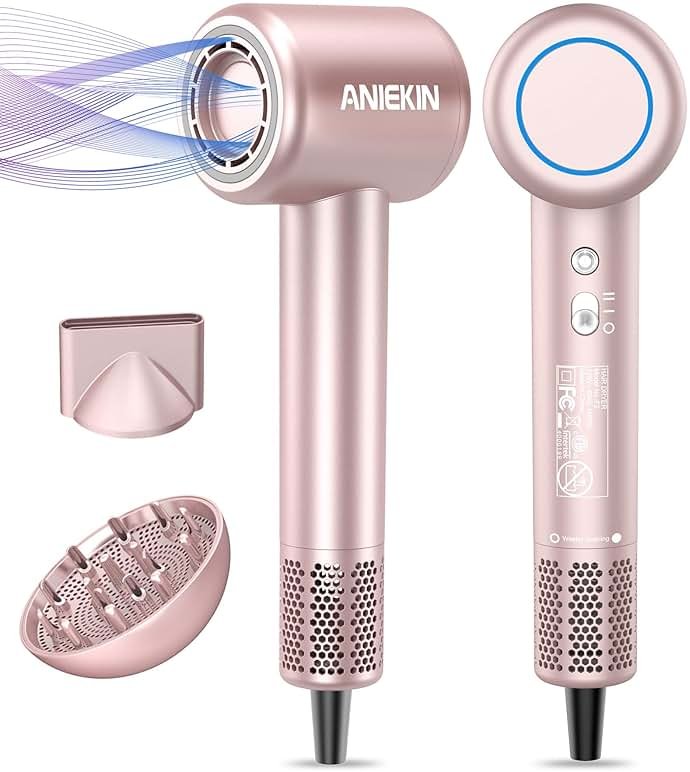 Hair Dryer, High-Speed Ionic Low Noise Blow Dryer with Brushless Motor for Fast Drying, Thermo-Control Quiet Compact Hair Blow Dryer with Magnetic Diffuser for Curly Hair for Home Travel Salon - Product Image