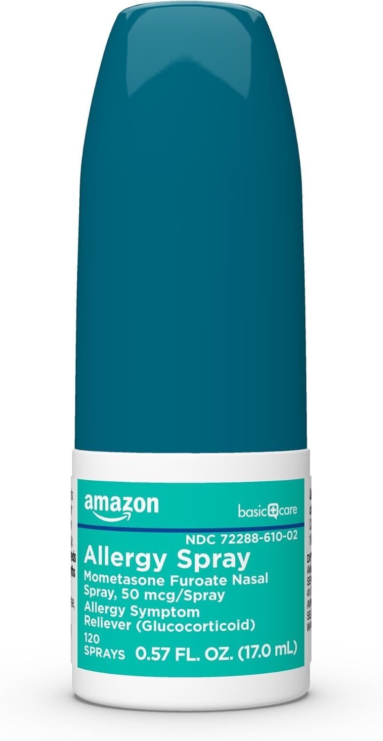 Amazon Basic Care Allergy Nasal Spray, Mometasone Furoate 50 mcg, 24-Hour Non-Drowsy Relief, 120 Sprays, 0.57 fl oz, Compare to Nasonex - Product Image