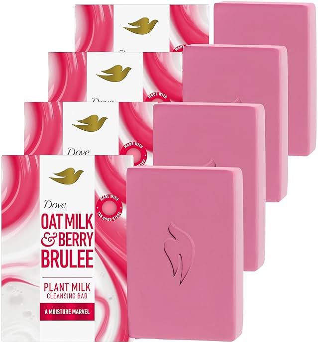 Dove Plant Milk Cleansing Bar Soap Oat Milk & Berry Brulee Moisture Marvel 4 Count for Moisturized Skin Gentle Cleanser, No Sulfate Cleansers or Parabens, 98% Biodegradable Formula 5 oz - Product Image