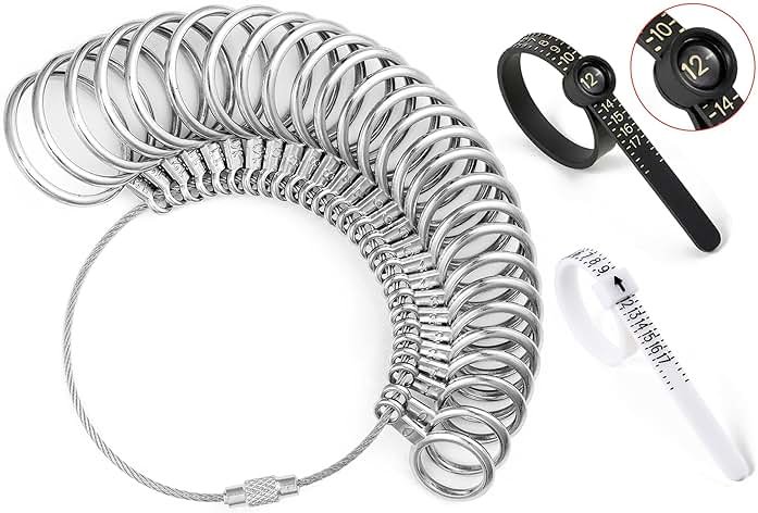 Bflaae Ring Sizer Measuring Tool Kit, 27 PCS Stainless Steel Measuring Ring Tool, US Ring Size 0-13 with Half Size, 2 PCS Reusable Finger Size Tape with Magnified Glass 1-17 USA Rings Size - Product Image