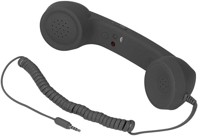 3.5mm Vintage Retro Telephone Handset, Cell Phone Receiver, Radiation Proof Retro Handset, Microphone Speaker for Cellphone Smartphone, Handheld Old Telephone Headset (Black) - Product Image