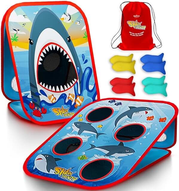 Swooc Games® - Shark Frenzy™ | 2-in-1 Bean Bag Toss Game for Kids | 5-Second Setup Toddler Party Games for Kids | Toddler Outdoor Fun | Corn Hole Shark Toys for Boys | Cornhole Game Set Outside - Product Image