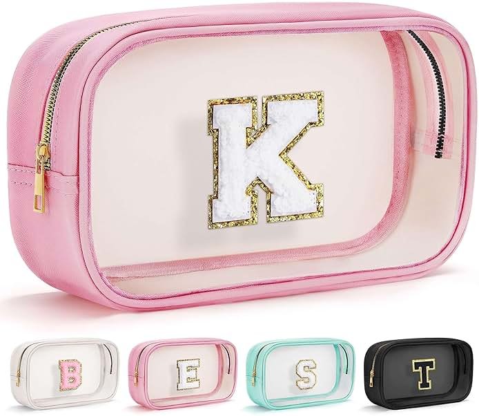 YOOLIFE Birthday Gifts Clear Makeup Bag Cosmetic Bag Pink Preppy Stuff Travel Accessories Makeup Pouch Birthday Gift for 4 5 6 7 8 9 10 11 12 Year Old Girls Graduation Teacher Gift K - Product Image