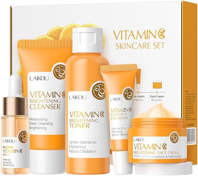 Vitamin C Skincare Set, Moisturizing Face Skin Care Kit with Facial Cleanser, Face Serum, Face Cream, Eye Cream, Toner For Hydrating Skin, Anti-Aging Skin - Product Image