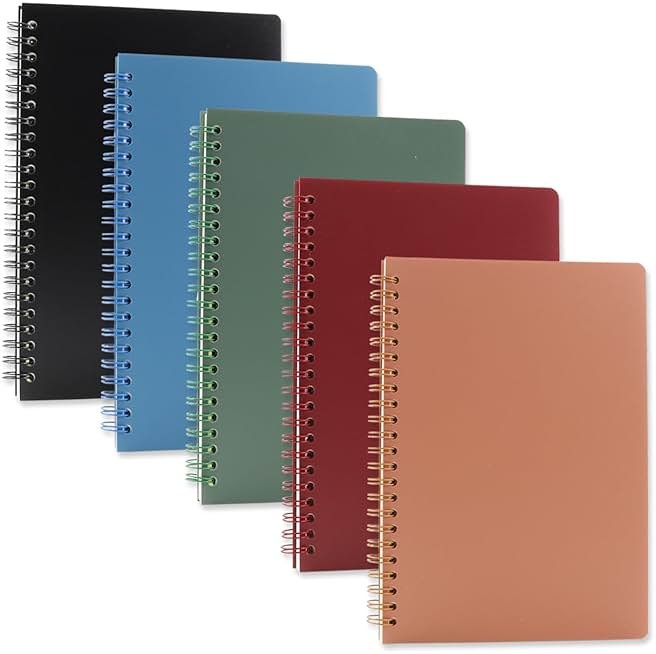 Aacehlh 5 Pack Spiral Notebooks 8.3" x 5.7", 80 Sheets College Ruled Notebook with Plastic Waterproof Cover, A5 Lined Journal for Office, School,Home - Product Image