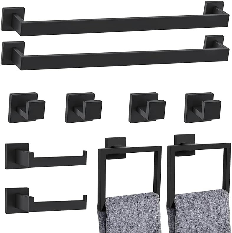 10-Piece Matte Black Bathroom Hardware Set,Towel Bar Set for Bathroom Include 23.6 inch Towel Bar,Towel Ring,Toilet Paper Holder Towel Hooks,Stainless Steel Wall Mounted - Product Image